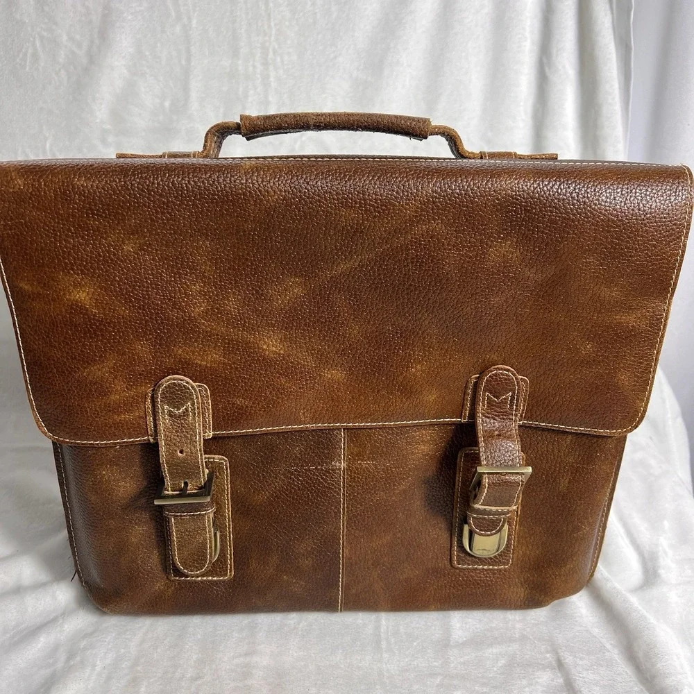 AmeriLeather Classical Leather Organizer Briefcase Bag Travel Business Strap